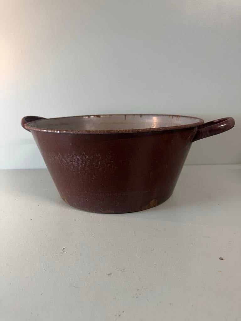 Vintage geëmailleerde teil bloempot bruin, Ophalen of Verzenden