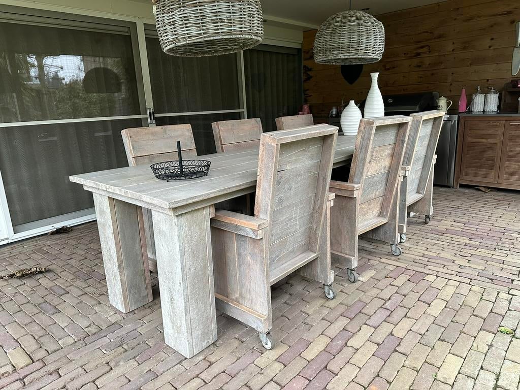 Steigerhouten tuinset, Ophalen, Eettafel, 6 zitplaatsen, Steigerhout