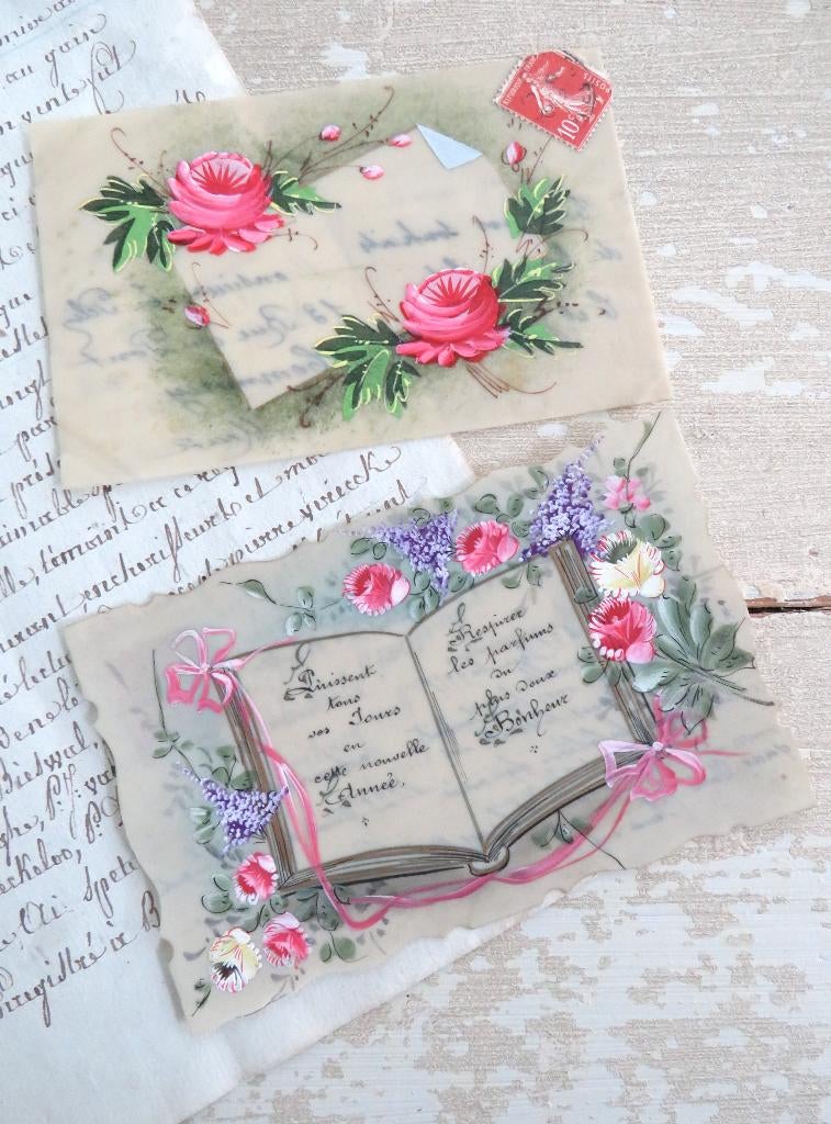 2 Antieke Franse celluloid kaarten, Ophalen of Verzenden