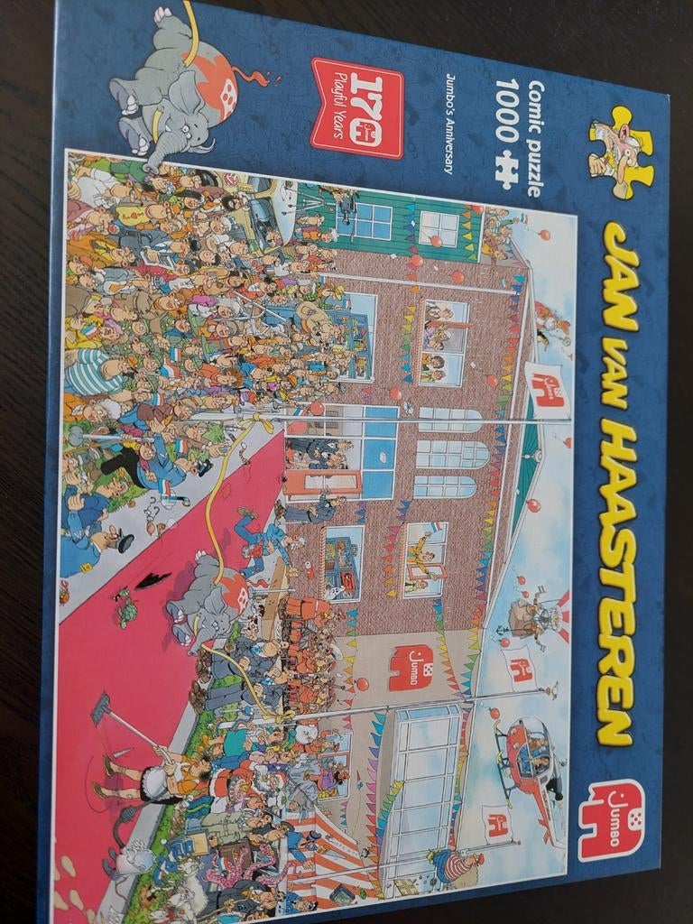 Jan van Haasteren 1000 stukjes, Jumbo's anniversary, Ophalen of Verzenden, 500 t/m 1500 stukjes, Zo goed als nieuw