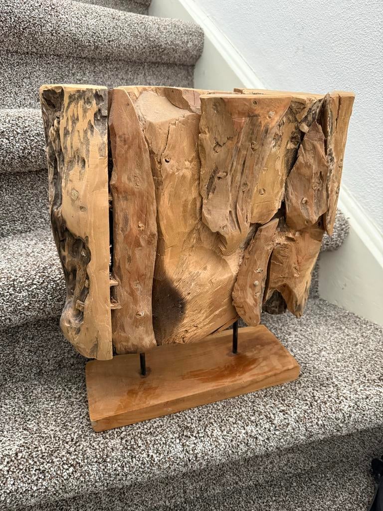 Decoratief houten blok op standaard - Teak, Ophalen of Verzenden