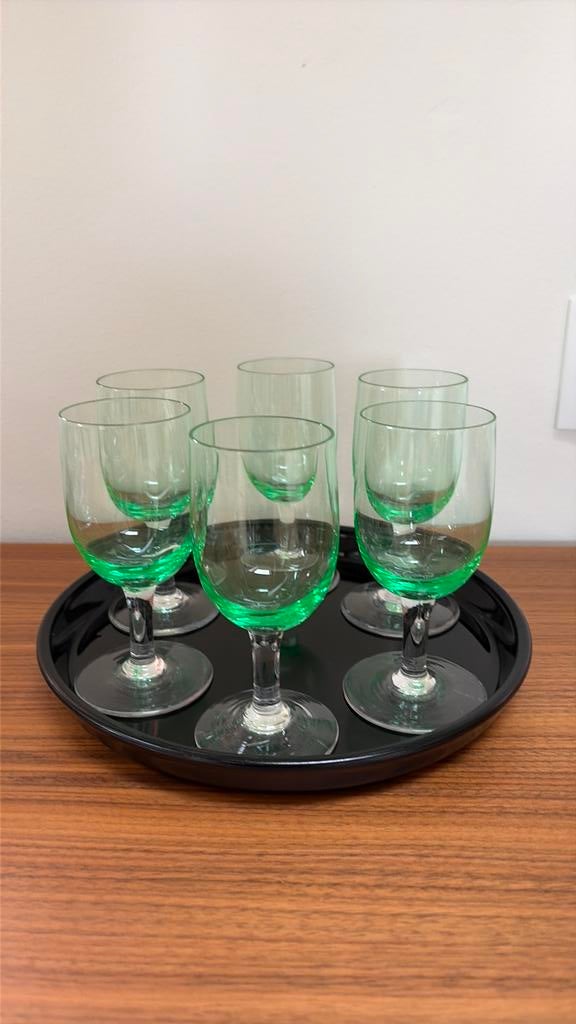 6 antieke wijnglazen uraniumglas, Antiek en Kunst, Antiek | Glas en Kristal, Ophalen of Verzenden