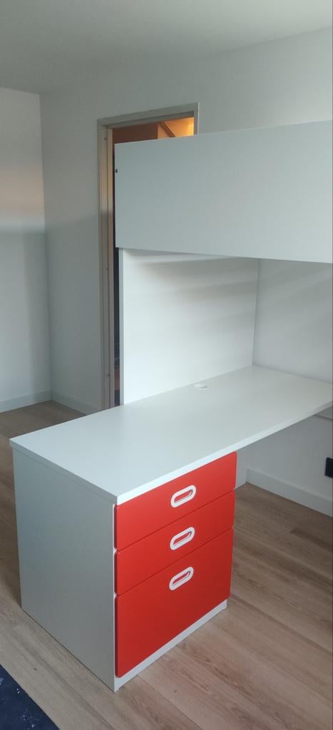 Ikea Hoogslaper met bureau en kast - Wit/Rood, Ophalen, Gebruikt, Eenpersoons, 90 cm