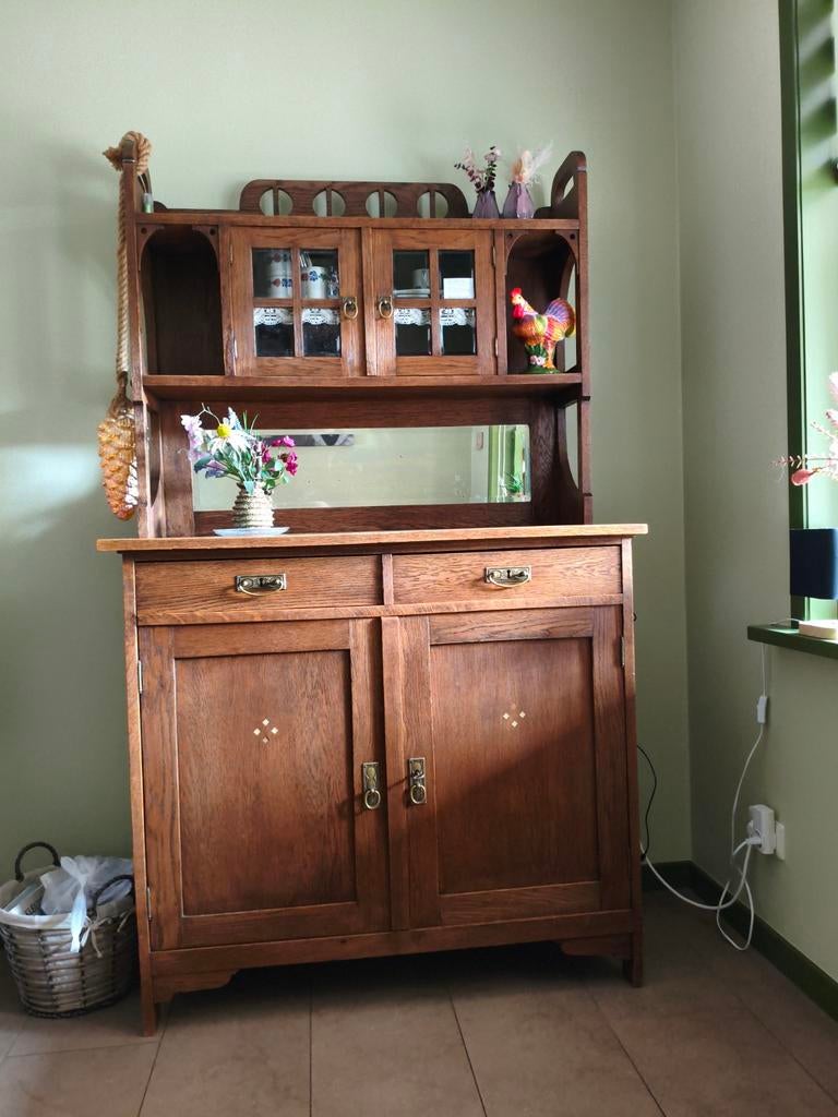 Buffetkast met spiegel en vitrine, Antiek en Kunst, Ophalen