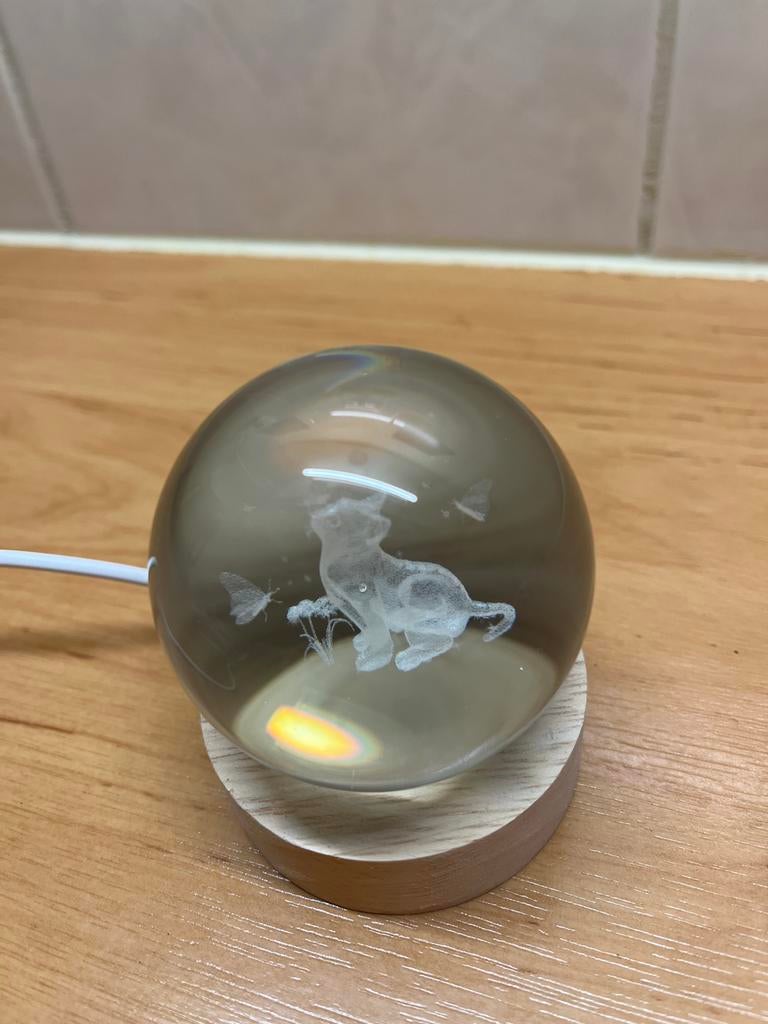 3D LED Lamp Kristallen Bol met Kat en Vlinders, Ophalen of Verzenden, Nieuw