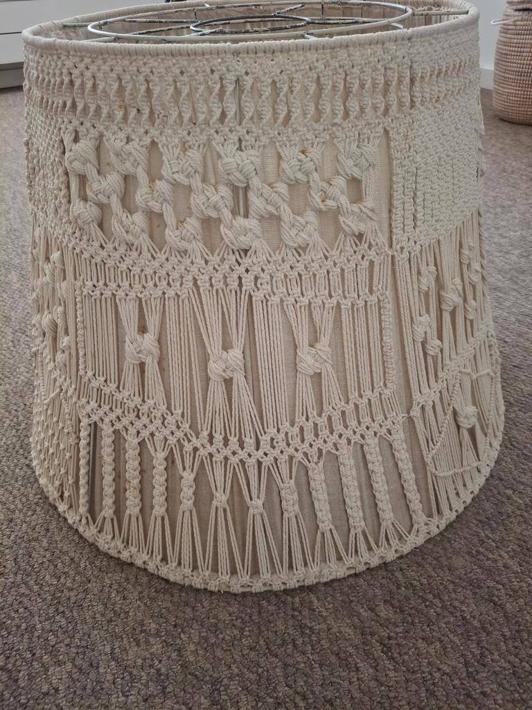 Grote macrame lampenkap, Ophalen, 25 tot 50 cm, Beige, Rond