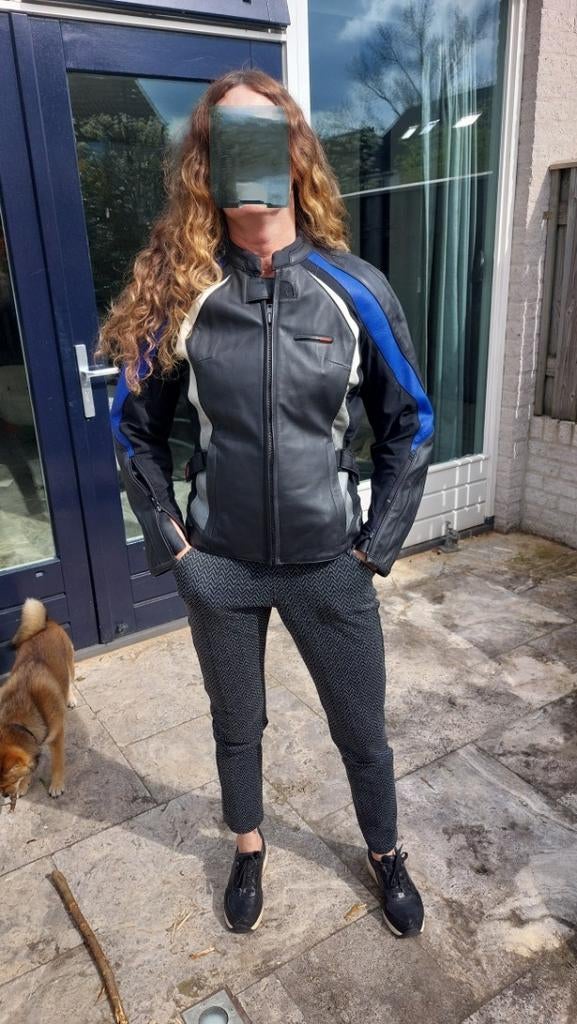Motorjas Grid dames maat 40 - Zwart/Blauw/Wit, Jas | leer, Grid, Ophalen of Verzenden, Nieuw zonder kaartje