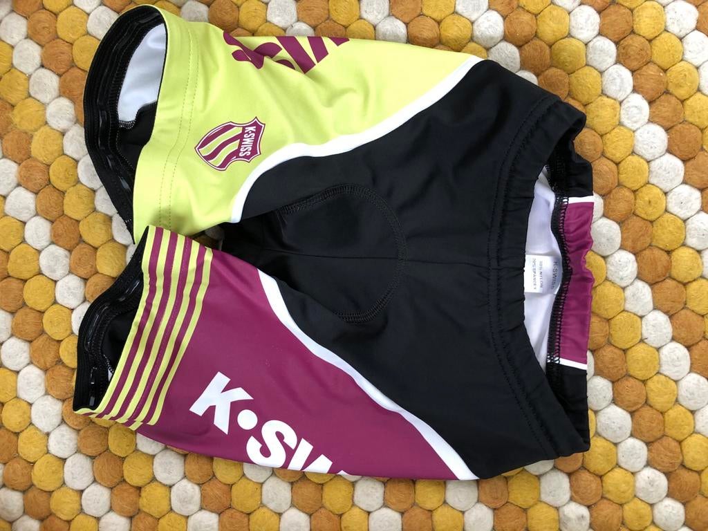 K-Swiss Fietsbroek DamesXS/Kinderen - Zwart/Wit/Paars, Fietsen en Brommers, Fietsaccessoires | Fietskleding, XS, Gebruikt, Dames