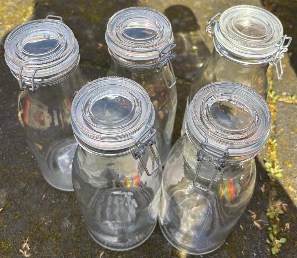 5x Glazen melkflessen met beugelsluiting - Action, Huis en Inrichting, Keuken | Keukenbenodigdheden, Ophalen, Gebruikt