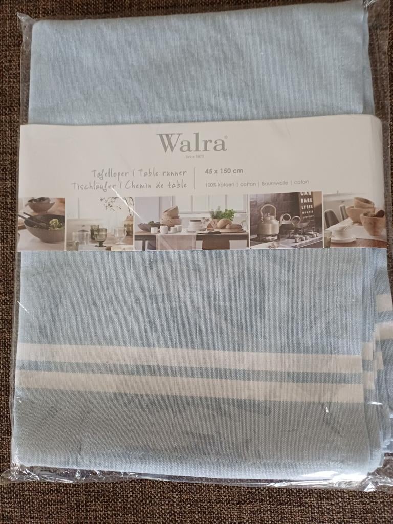 2 Vintage Walra Tafellopers 100% Katoen Lichtblauw 45x150cm, Ophalen of Verzenden