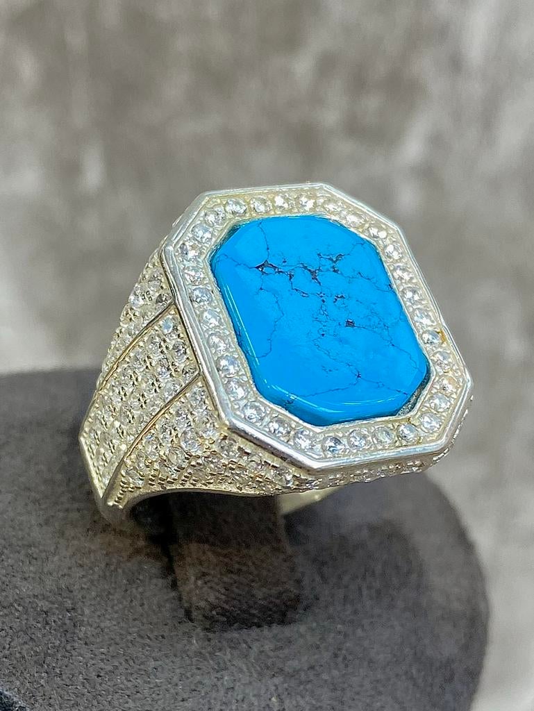 925 Zilveren Ring met Turquoise, Sieraden, Tassen en Uiterlijk, Ringen, 19 tot 20, Heer, Nieuw, Ophalen of Verzenden