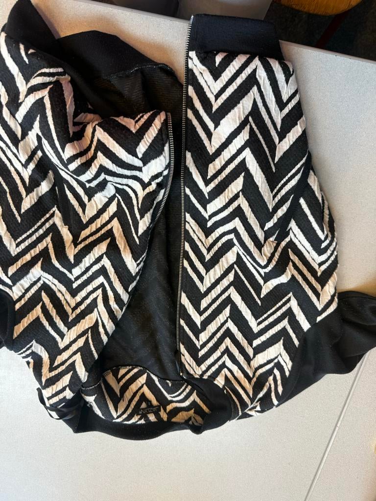 Zwart-witte jas met zigzagpatroon, Kleding | Dames, Ophalen, Gedragen, Maat 46/48 (XL) of groter, Zwart