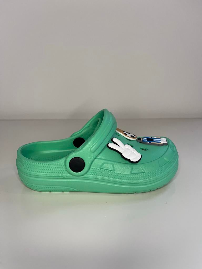 Klomp Lichtgroen met versieringen, Ophalen of Verzenden, Gebruikt, Jongen of Meisje, Schoenen