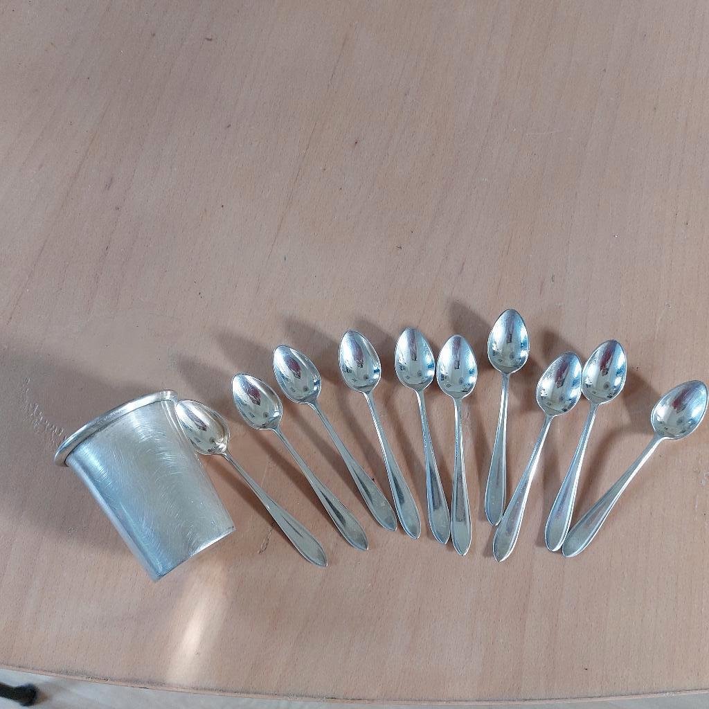 10 Keltum lepeltjes met vaasje (met posthoorn merkje), Ophalen of Verzenden