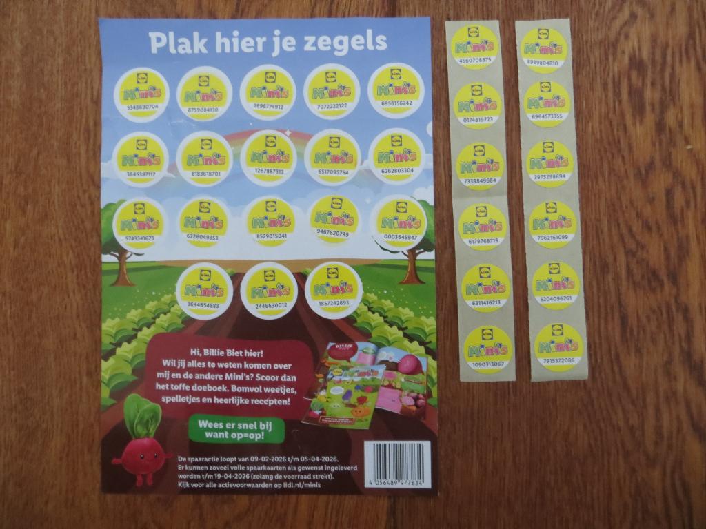 3 Lidl mini’s spaarkaarten + 6 zegels (= totaal 60 zegels), Ophalen, Winkel, Super of Benzinepomp, Zegels, Bonnen of Punten