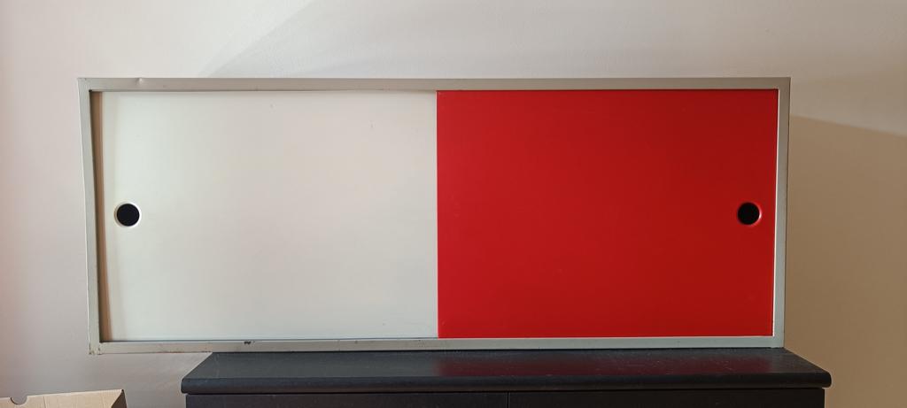 Vintage stalen kastje met schuifpaneeltjes, Huis en Inrichting, Kasten | Lockerkasten, Gebruikt, Ophalen