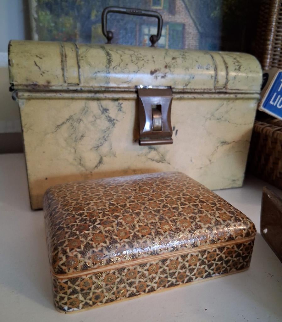 Birma riet Blik Doosje Kandelaar Verkade waxinelichtjes., Ophalen of Verzenden