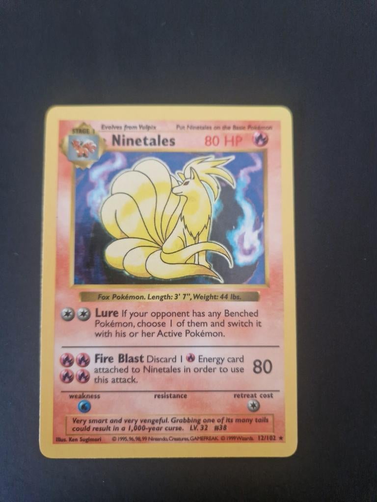 Ninetales Holo Shadowless Base. TCG WOTC Pokémon collect., Ophalen of Verzenden, Zo goed als nieuw, Losse kaart, Foil