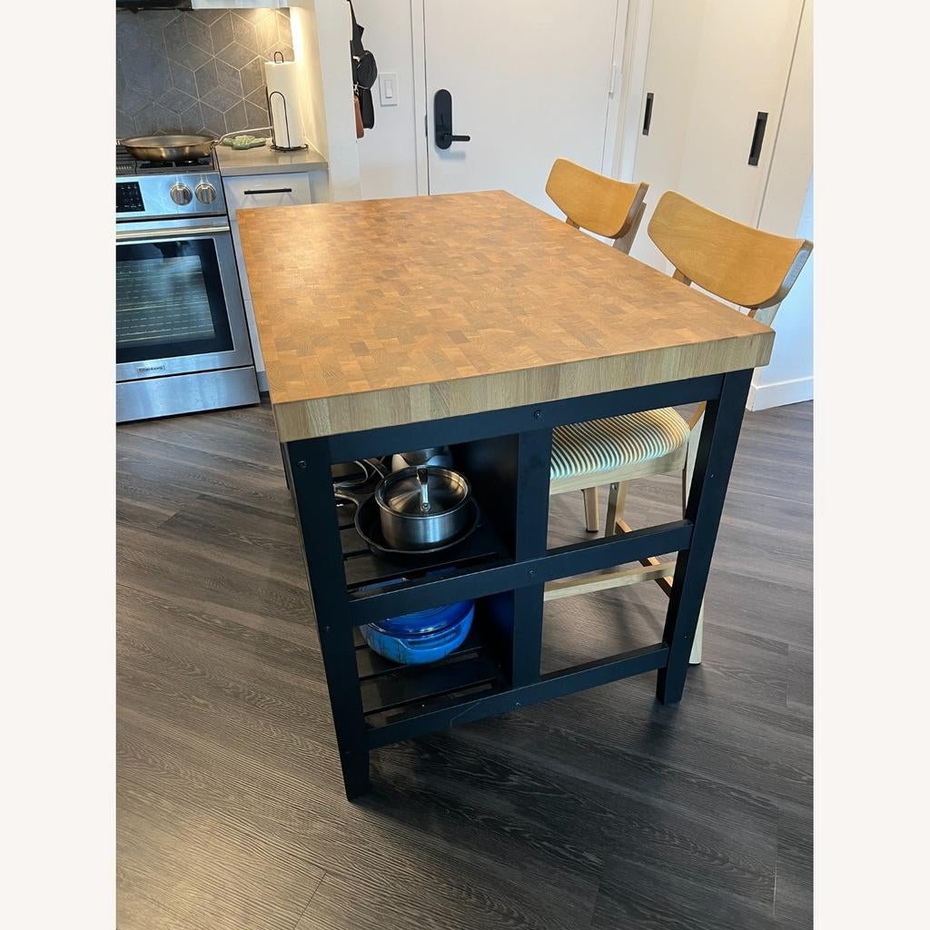 IKEA VADHOLMA Keukeneiland - Zwart met eiken blad, Huis en Inrichting, Ophalen, Gebruikt, 100 tot 150 cm, Bruin