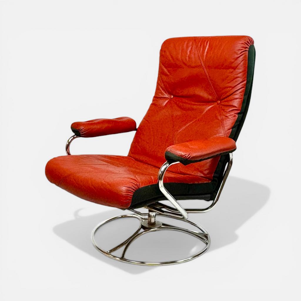 Söderbergs Sweden chromen draaifauteuil jaren ’70, Huis en Inrichting, Fauteuils, Gebruikt, 70's - Vintage - Scandinavisch, Leer