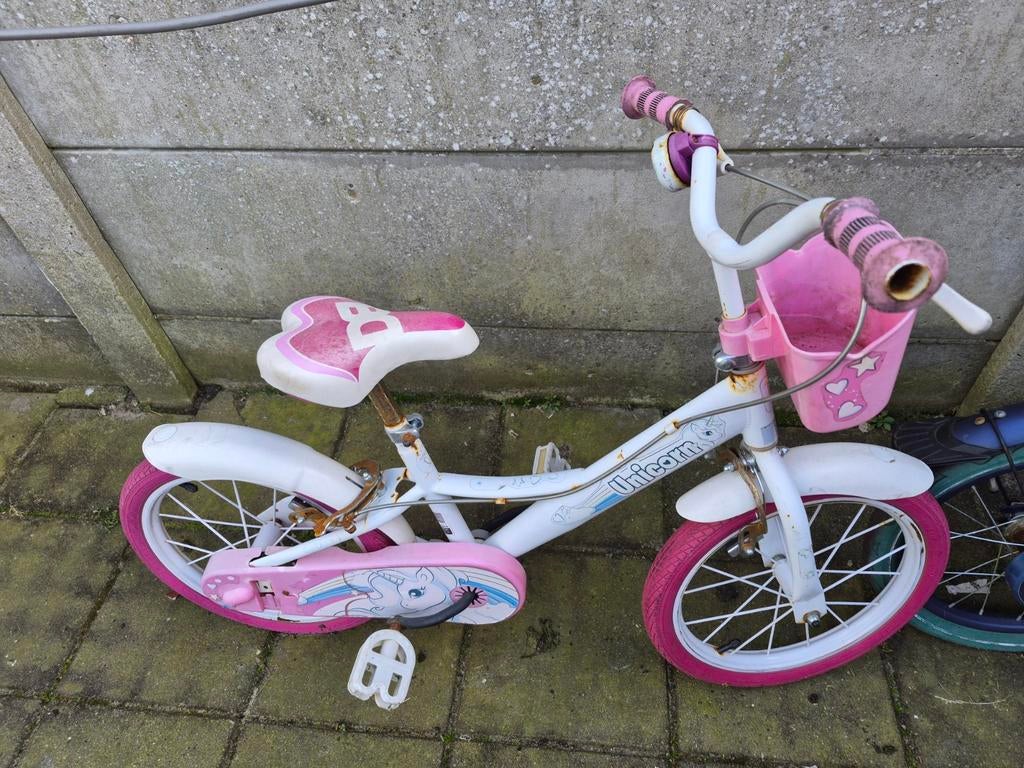 Kinderfiets 16 inch - Eenhoorn - Handrem & Terugtraprem, Ophalen