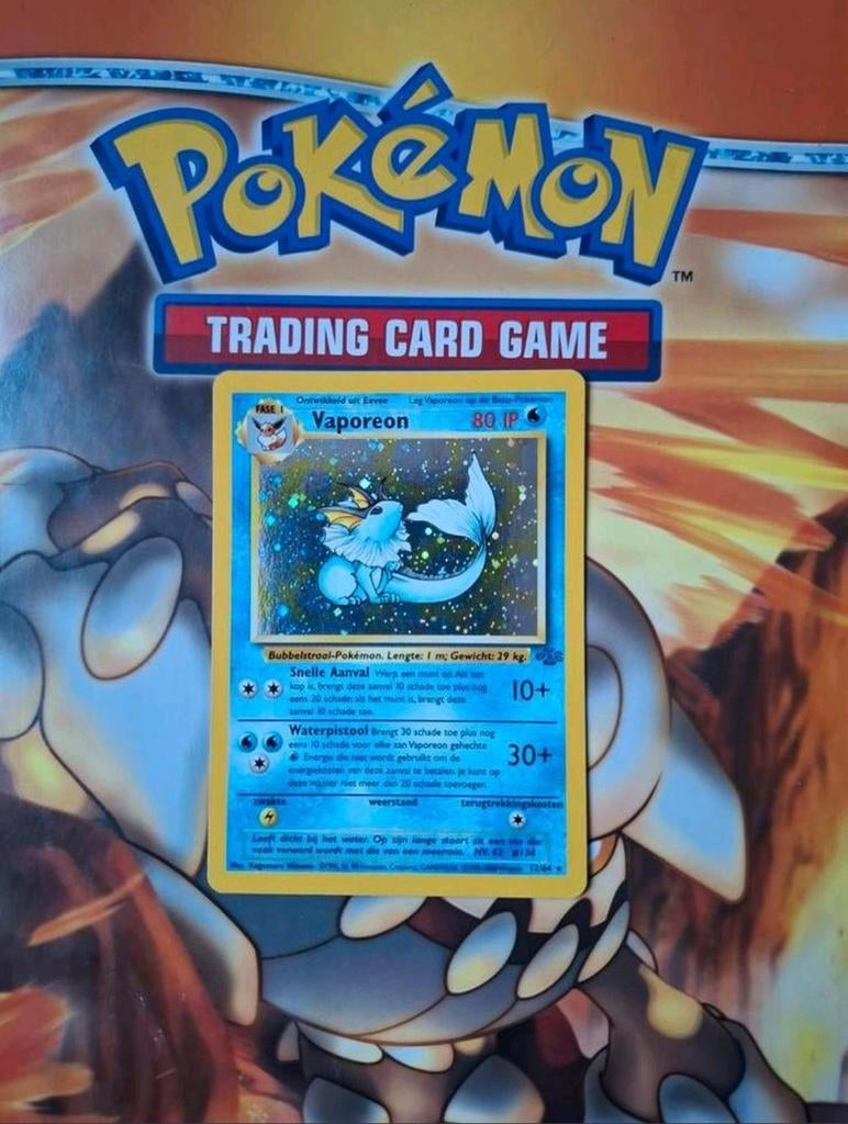 Vaporeon 12/64 holo rare Jungle base set pokemon kaart, Ophalen of Verzenden, Gebruikt, Losse kaart, Foil