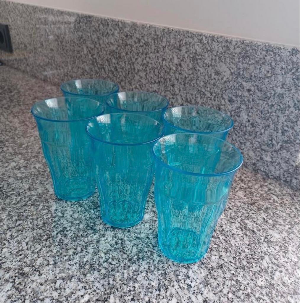 Set van 6 blauwe hard plastic bekers, Overige materialen, Overige typen, Ophalen of Verzenden, Zo goed als nieuw