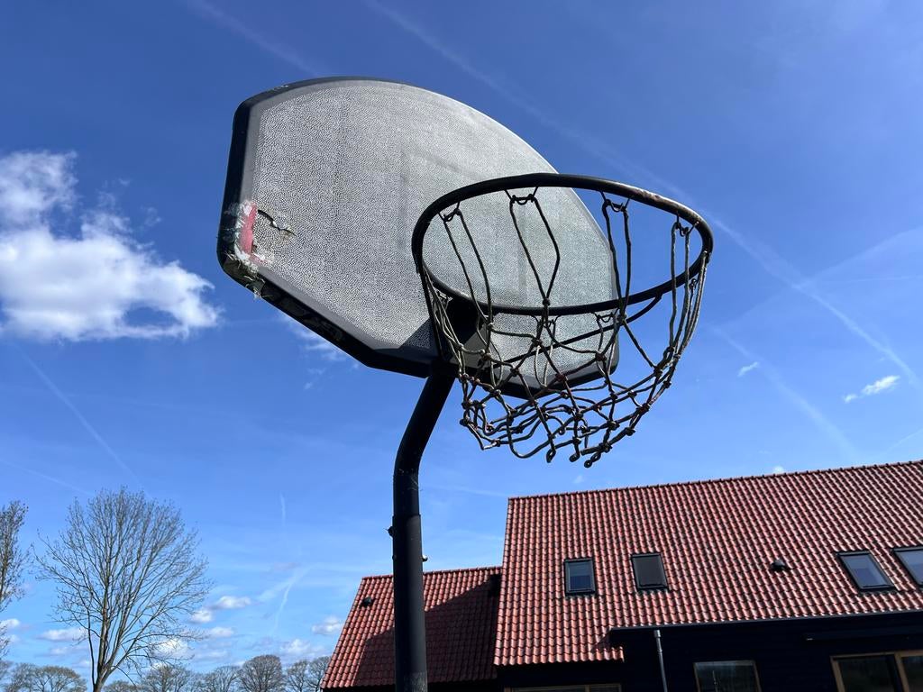 Verrijdbare basketbalstandaard met verstelbare hoogte, Sport en Fitness, Basketbal, Ophalen of Verzenden, Gebruikt, Ring, Bord of Paal