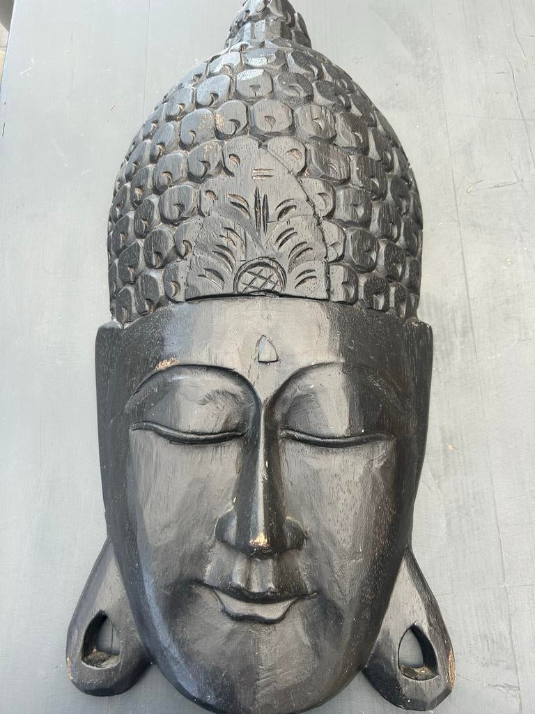 Houten Boeddha Masker - Handgesneden Wanddecoratie, Huis en Inrichting, Woonaccessoires | Boeddhabeelden, Ophalen of Verzenden