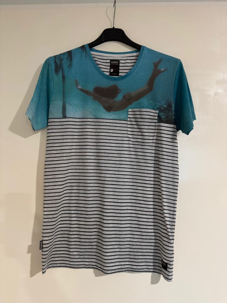 Heren T-shirt CHASIN’ gestreept met print – maat S, Chasin, Wit, Ophalen of Verzenden, Gedragen