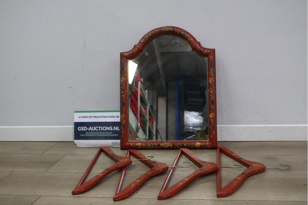 Vintage Folklore Spiegeltje met 4 Folklore Kledinghangers, Ophalen of Verzenden