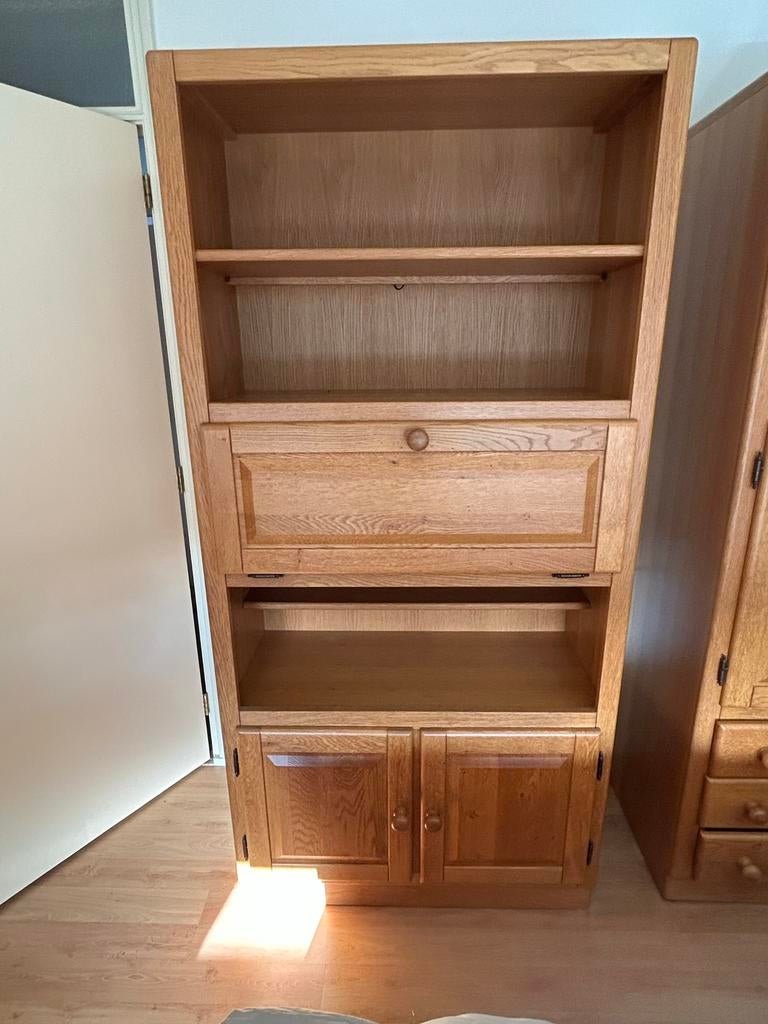 Eiken kast met planken, klep en deuren, Gebruikt, Eikenhout, 150 tot 200 cm, 25 tot 50 cm