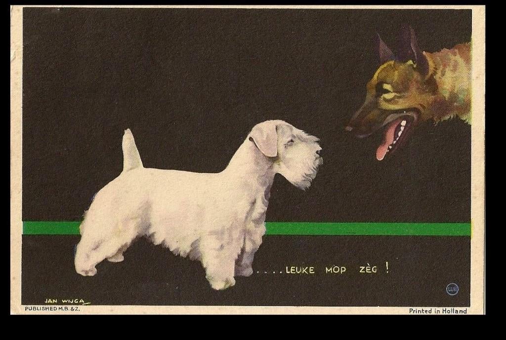 Ansichtkaart Jan Wijga hondenserie leuke mop zeg, Verzamelen, Verzenden, 1940 tot 1960, Gelopen, Sterren en Beroemdheden