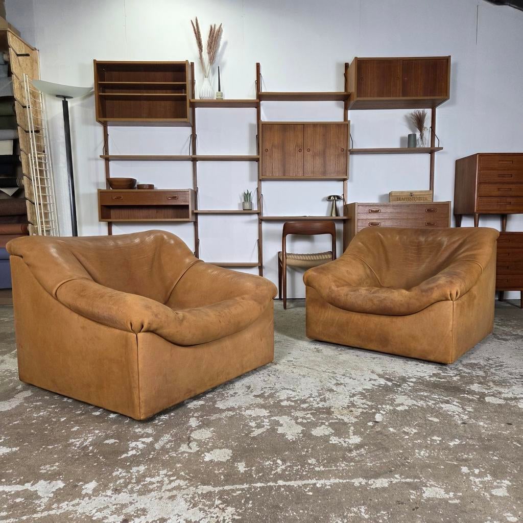De Sede DS-46 vintage jaren 70 design lederen lounge zetel, Ophalen, Gebruikt, De Sede, 75 tot 100 cm