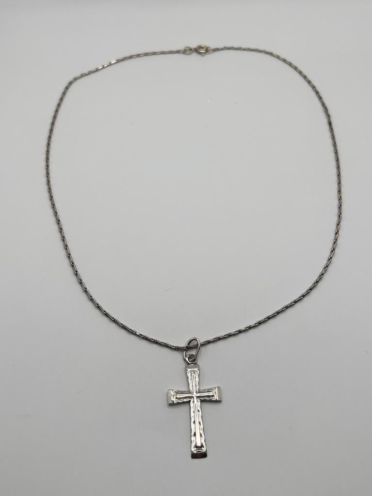 Vintage sterling zilveren 925 FBM ketting met kruis, Ophalen of Verzenden, Zo goed als nieuw, Zilver, Zilver