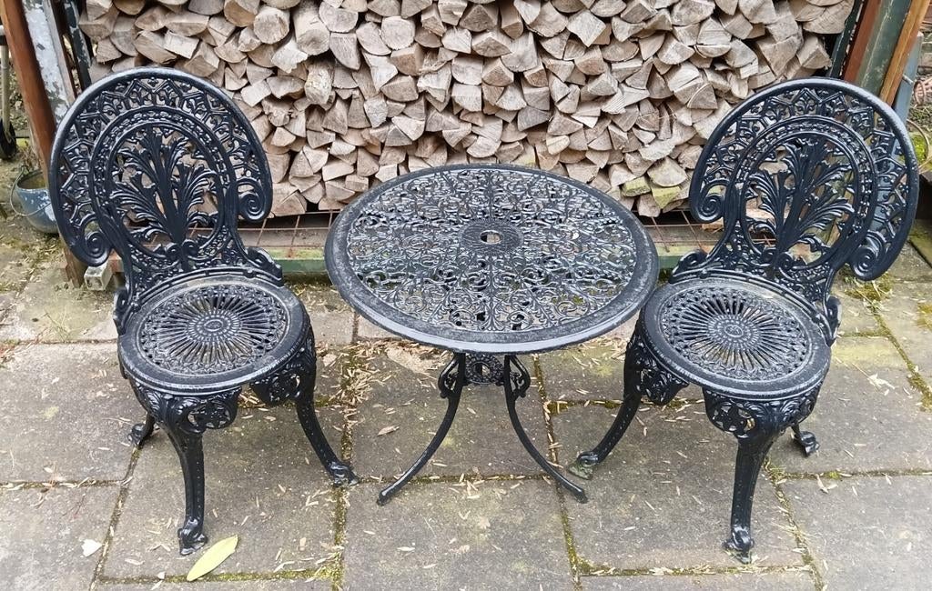 Gietijzeren Bistro Set, Tuin en Terras, Tuinsets en Loungesets, Overige materialen, Gebruikt, Tuinset, Ophalen