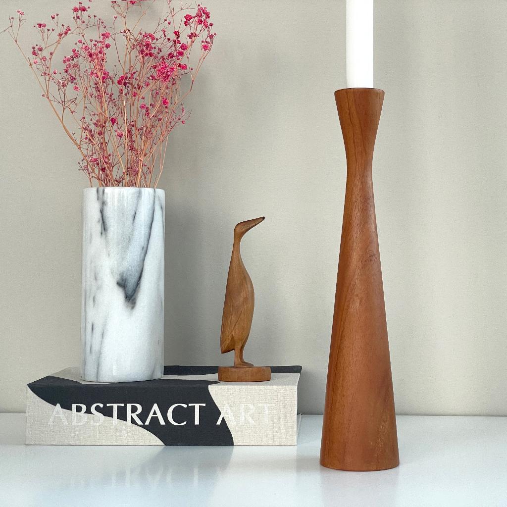 hoge Deens vintage design KANDELAAR teak Mid Century Danish, Gebruikt, Groen, Ophalen of Verzenden, Hout