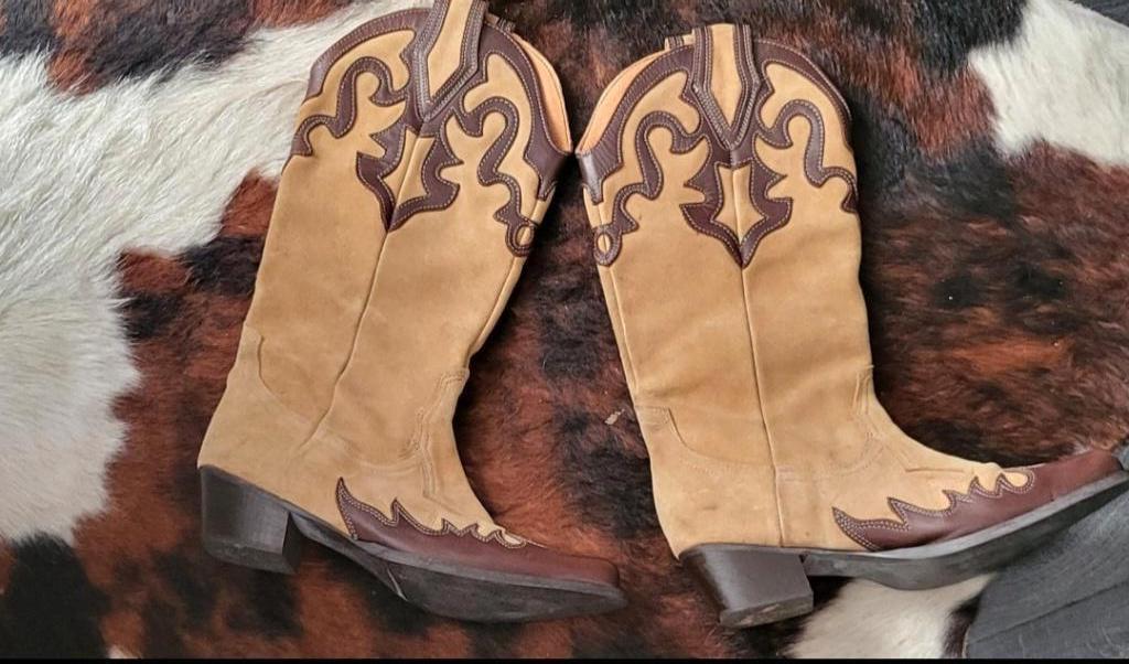 Mooie cowboylaarzen, leer met suede, Ophalen, Hoge laarzen, Bruin, Zo goed als nieuw