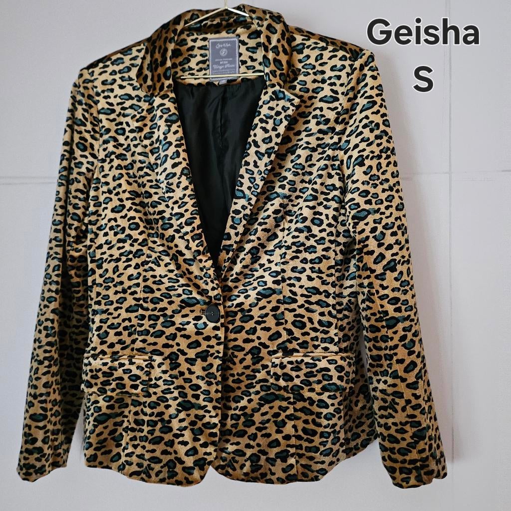 Opvallende panterprint velvet blazer Geisha S, Geisha, Ophalen of Verzenden, Zo goed als nieuw, Jasje