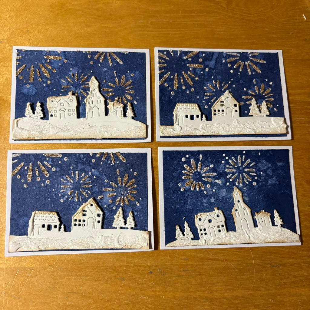 4x enkel mini kaartje kersthuisjes, Hobby en Vrije tijd, Ophalen of Verzenden, Zo goed als nieuw, Overige thema's