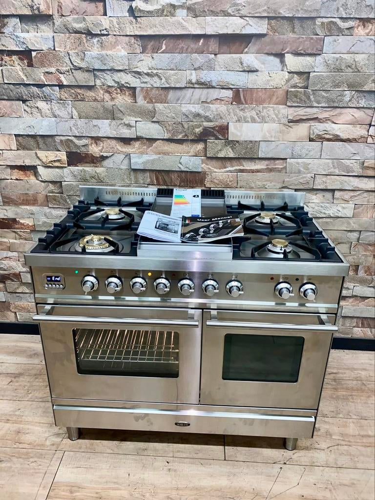 Luxe Boretti Fornuis 5 pits Frytop & Combimagnetron 100 cm, Witgoed en Apparatuur, Fornuizen, Zo goed als nieuw, Vrijstaand, Gas