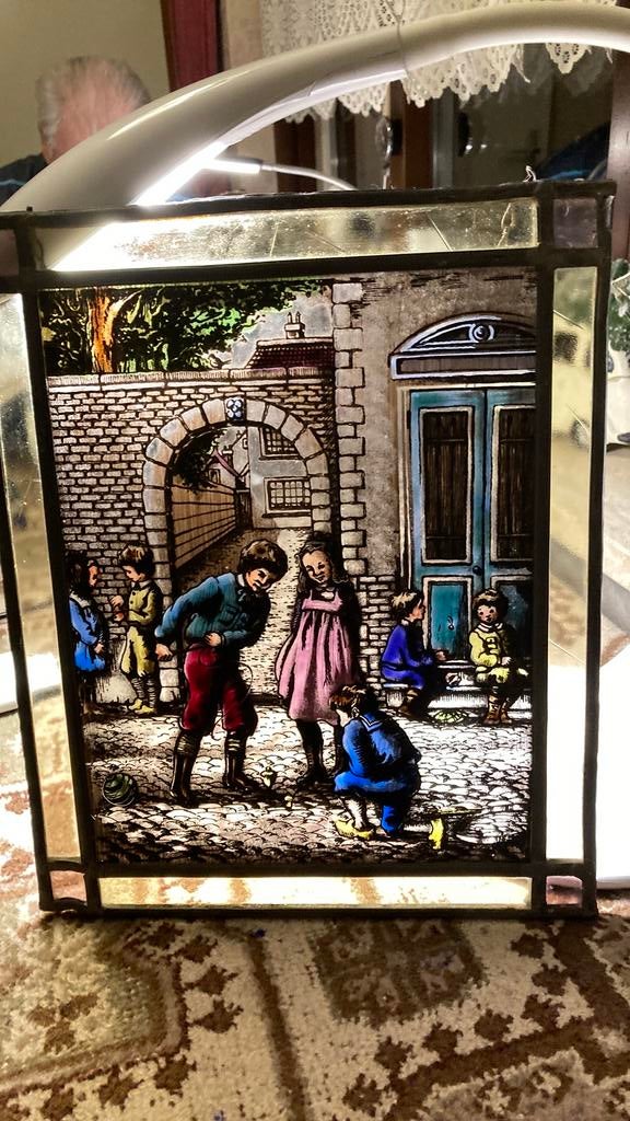 Glas in Lood.Spelende kinderen.Raamhanger, Ophalen of Verzenden