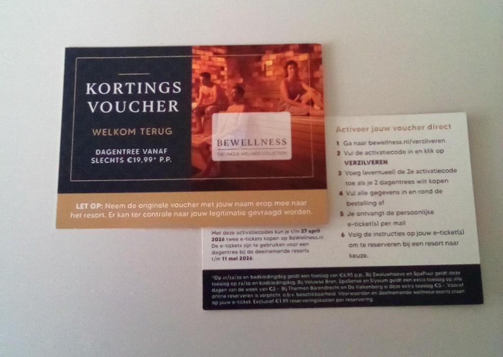Kortingsvoucher Bewellness, Twee personen, Kortingsbon, Spa of Sauna