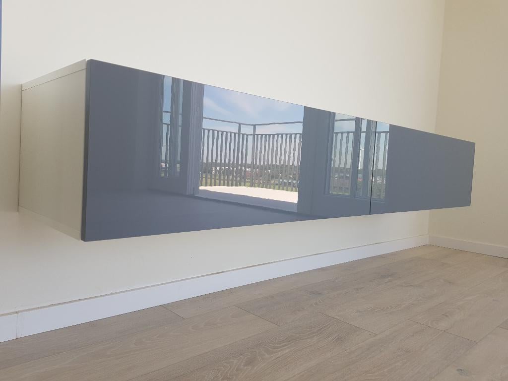 Compleet zwevend tv-wandmeubel Wit / Hoogglans grijs NIEUW, Overige materialen, 150 tot 200 cm, Nieuw, Ophalen of Verzenden