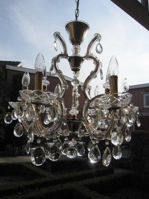 Mooie antieke kroonluchter, 6 lichtpunten, Ophalen, Zo goed als nieuw, Glas