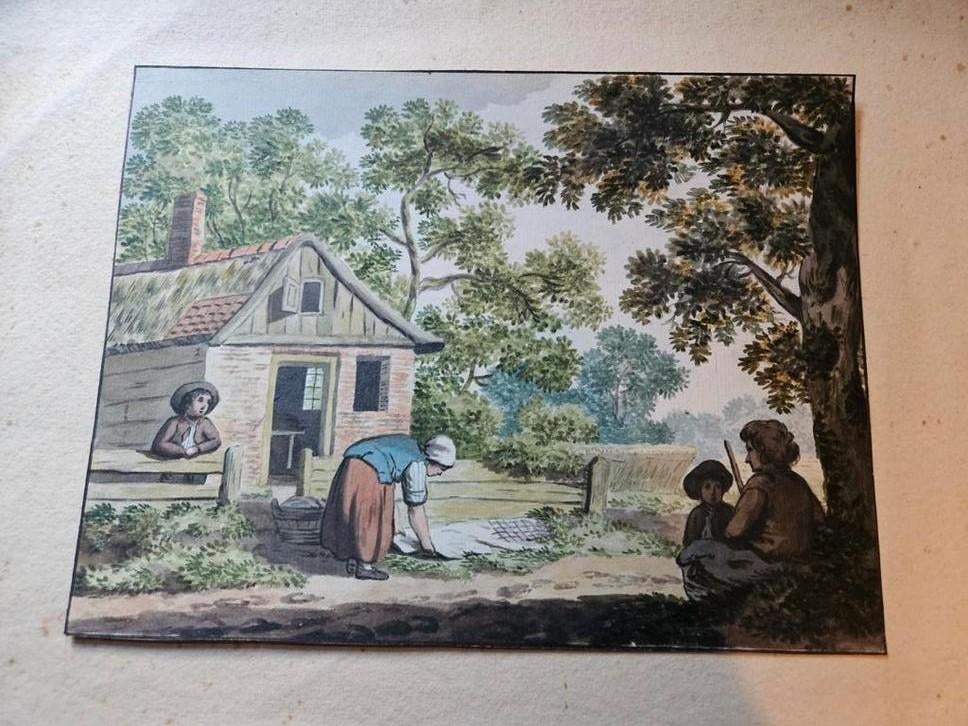 Pen tekening van boerderij., Antiek en Kunst, Ophalen of Verzenden