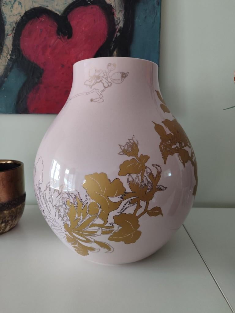 Roze vaas met goud IKEA JONSBERG Hella Jongerius, Ophalen, Overige kleuren, Aardewerk of Porselein, Zo goed als nieuw
