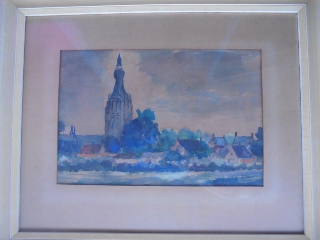 impressionistisch stadsgezicht hilvarenbeek v. belkom, Ophalen of Verzenden