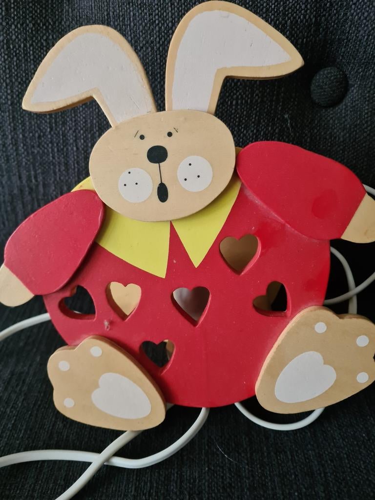 Schattige houten konijn lamp, Ophalen of Verzenden, Nieuw, Hout, Kinderkamer