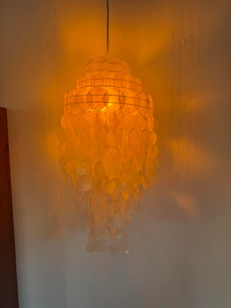 Vintage XL Capiz schelpen kroonluchter ‘70, Huis en Inrichting, Lampen | Hanglampen, Overige materialen, Ophalen of Verzenden